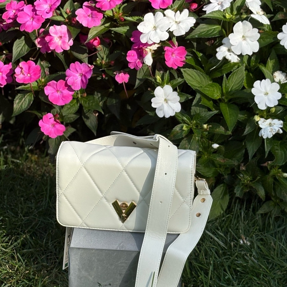 Valentino Orlandi Cream Quilted Off White Crossbody Bag New